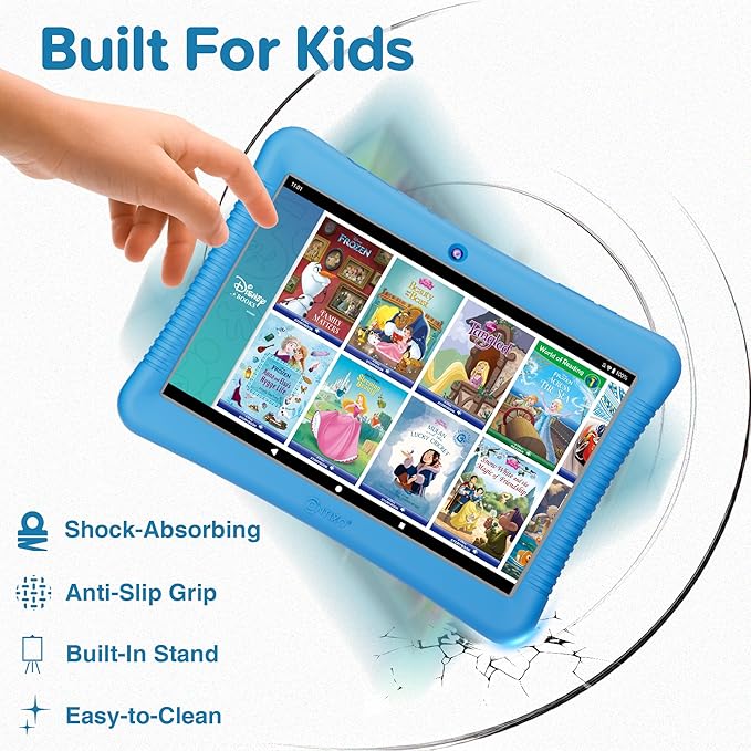 Contixo 10" Android Kids Tablet Bundle - 32GB, Epic! & Lingokids Educational Apps, Parental Controls, Kid-Proof Case w/Kickstand & Stylus, Headphones & Sleeve Bag - Blue