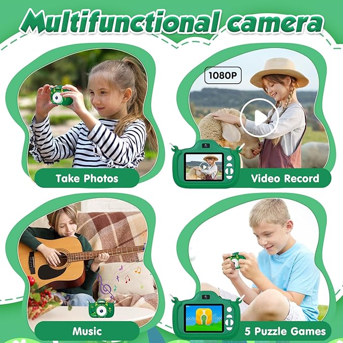 Kids Camera with Flashlight & 2.4in Screen, 1080P Dual Lens Toddler Camera - Christmas Birthday Gift for 3-12 Year Old Girls Boys, Kids Digital Camera with 32GB Card & Shockproof Case