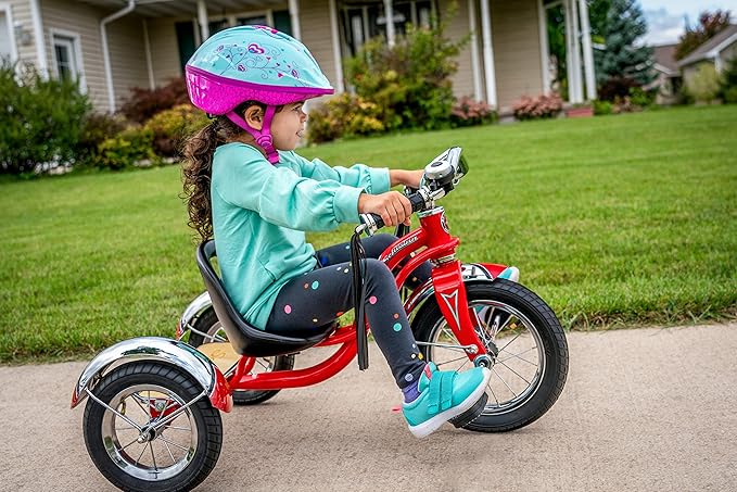 Schwinn Roadster Tricycle, 12 Inch Front Wheel Bike for Kids Ages 2-4, Low Center of Gravity, Retro Steel Frame, Adjustable Seat Grows with your Child, Rear Deck, Tricycle for Toddlers