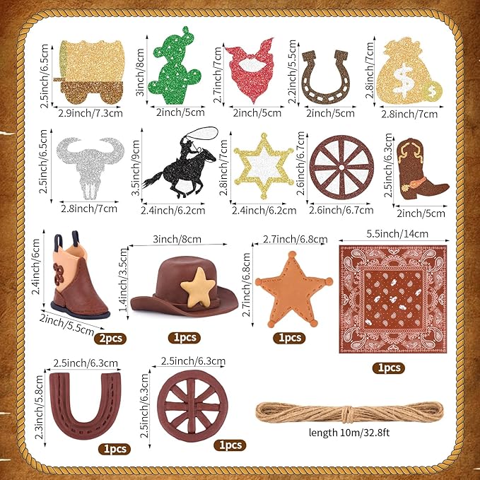 Hooqict 18Pcs Cowboy Cake Decorations Set with Mini Cowboy Hat and Boots, Western Cake Toppers & Rodeo Cupcake Toppers for Wild West Country Themed Birthday Party Decorations Favors