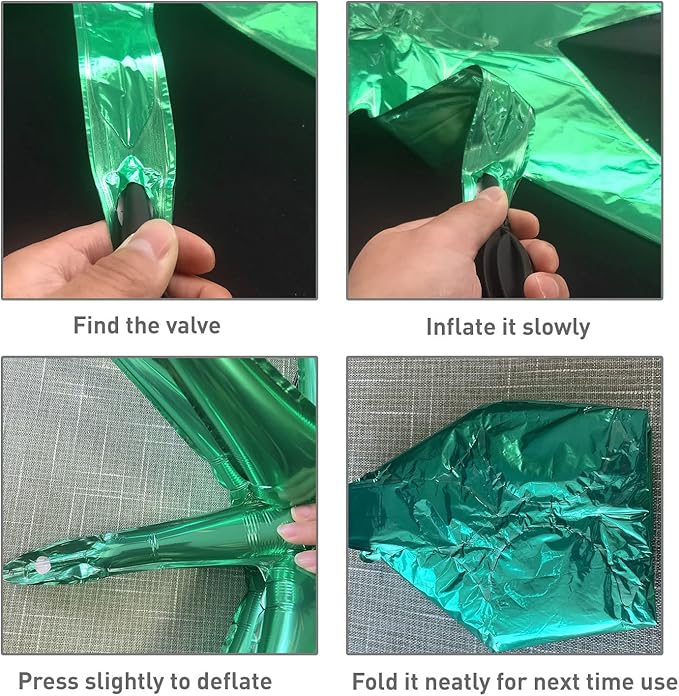 6 Pcs Green Star Foil Balloons One-Piece 14-Pointed Star Balloon 4D Starburst Cone Mylar Balloon 22inch Christmas Birthday Wedding Wedding Anniversary Party Supplies(Green)