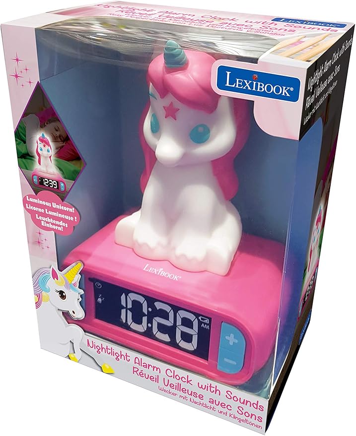 LEXiBOOK - Unicorn Digital Alarm Clock for Kids with Night Light, Snooze and Unicorn Sound Effects, Childrens Clock, Luminous Unicorn, Pink Colour - RL800UNI
