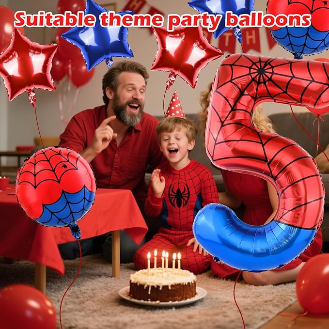 40 Inch Spider Theme Number Balloon, Number Block Foil Number 5 Balloons Large Big Numbers Helium Balloon for Girls Boys 5th Birthday Theme Party Decorations (Number 5)