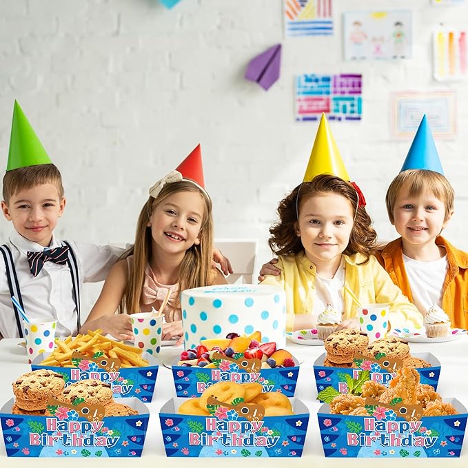 25Pcs Summer Hawaiian Disposable Paper Food Trays for Cartoon Theme Birthday Party Supplies Baby Shower Decorations