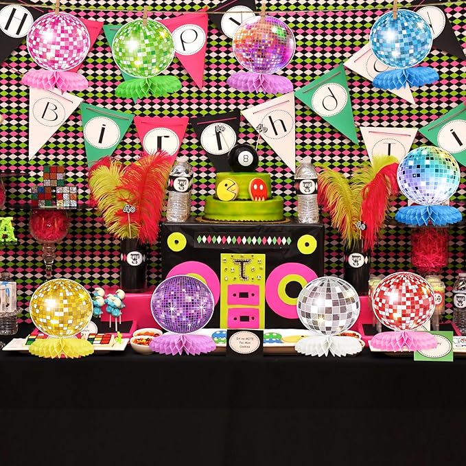 9PCS Disco Honeycomb Centerpieces Disco Ball Party Decorations Colorful Rock and Roll Party Table Centerpieces 50s 70s 80s 90s Disco Music Theme Birthday Party Supplies Decor
