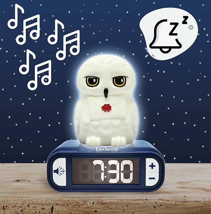LEXiBOOK, Hedwig, Hedwig Nightlight Alarm Clock, Sounds and Melodies, Backlit LCD Screen, Luminous, Snooze, RL800HP1