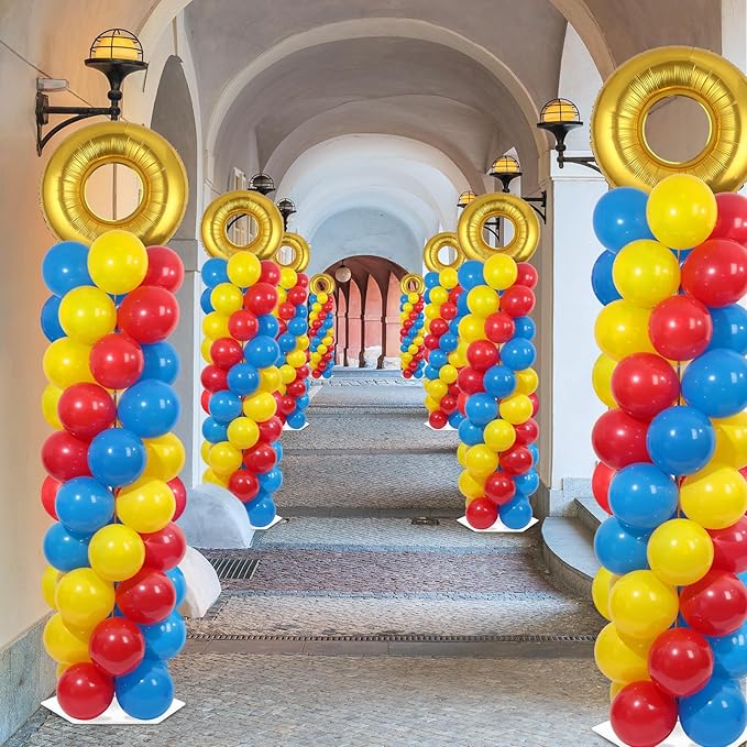 2 Sets Cartoon Hedgehog Balloon Column Stand Kit with 102 Balloons Golden Ring 5.57ft Adjustable Balloon Tower Stand with Golden Ring Balloons Arch Column for Hedgehog Theme Birthday Party Supplies