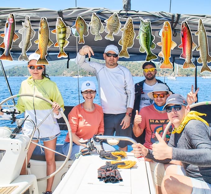 Fishing Birthday Decorations, Gone Fishing Party Supplies Sunfish Trout Bass Fishing Banner for Adults and Kids