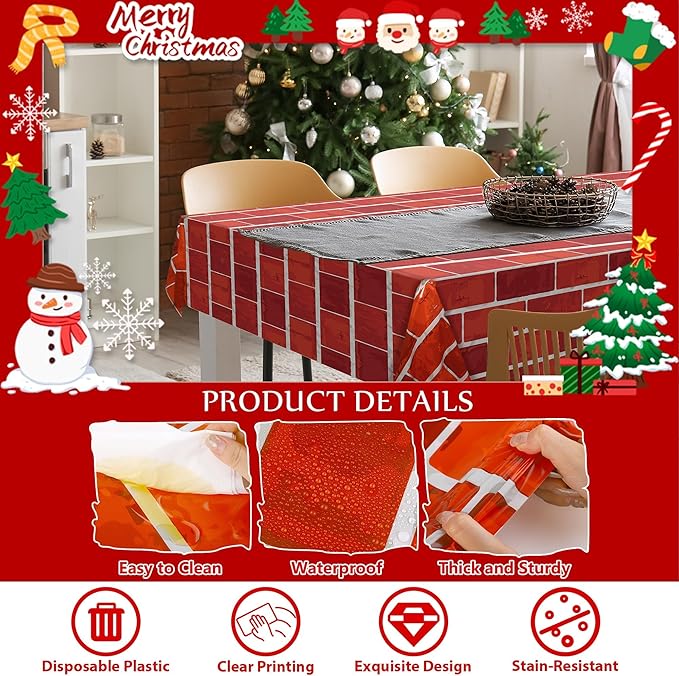 Kochorie 100 Ft x 54 Inch Red Brick Wall Backdrop Tablecloth Roll with Cutter Box Disposable Brick Wrapping Table Cover Bulletin Board for Christmas Halloween Birthday Party, Red