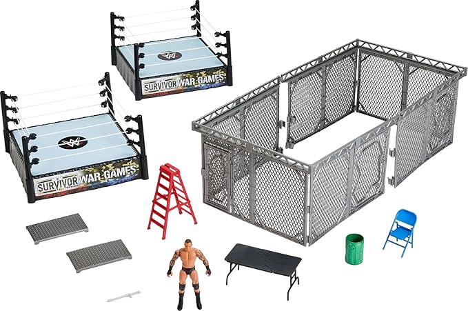 Mattel WWE Survivor War Games Playset with Action Figure, 2 Rings, Cage & 5 Accessories, Includes Randy Orton 6-inch Collectible