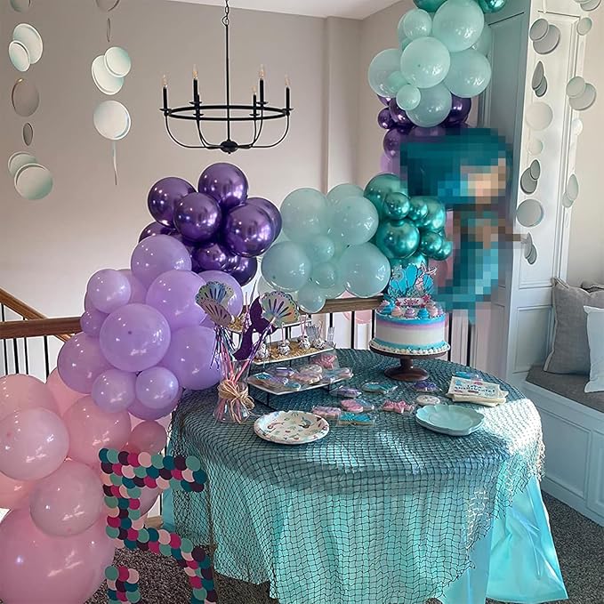 Togvu Mermaid Party Balloon Set, 60 Packs 12 Inches Metallic Purple Pink Green Blue Latex Balloons for Girls Birthday Decoration, Baby Shower, Birthday, Under The Sea Decorations QQ-5023