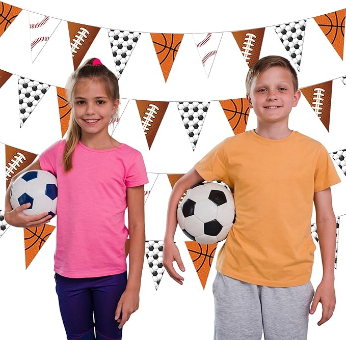 4 Pcs Sport Party Decorations Football Pennant Banner Basketball Banner Soccer Triangle Flags Sports Party Decorations for Party Supplies Hanging Decoration