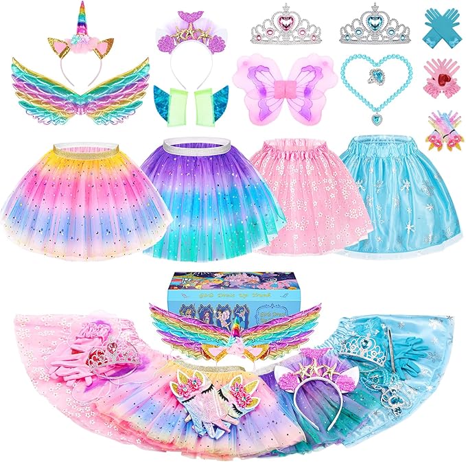 Little Girls Dress Up Costume Set, Fairy and Mermaid Princess Dress Up Clothes Pretend Play Costume for Toddler Girl 3 4 5 6