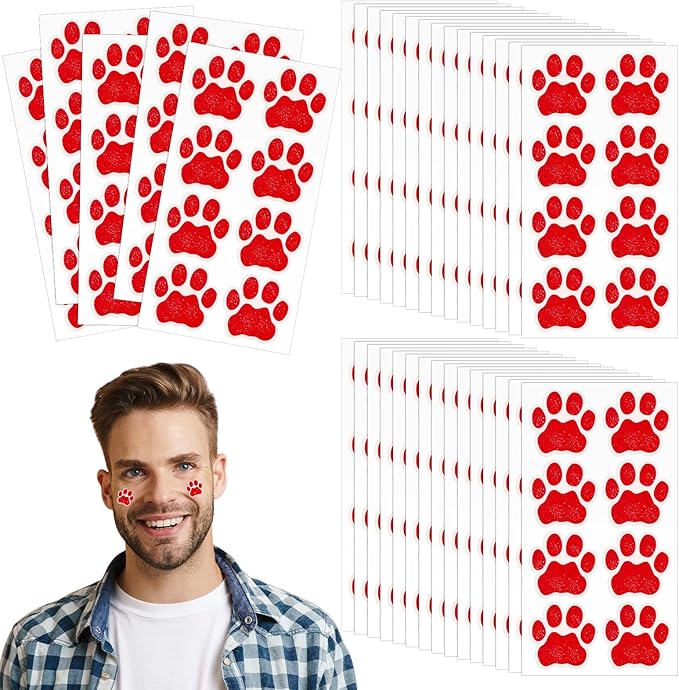 120 Pairs Red Eye Black Bulk Tiger Paw Football Stickers Sport Glitter Eyeblack Sticker Team Spirit Accessories for University College Game Day Sports Fans Themed Party Supplies