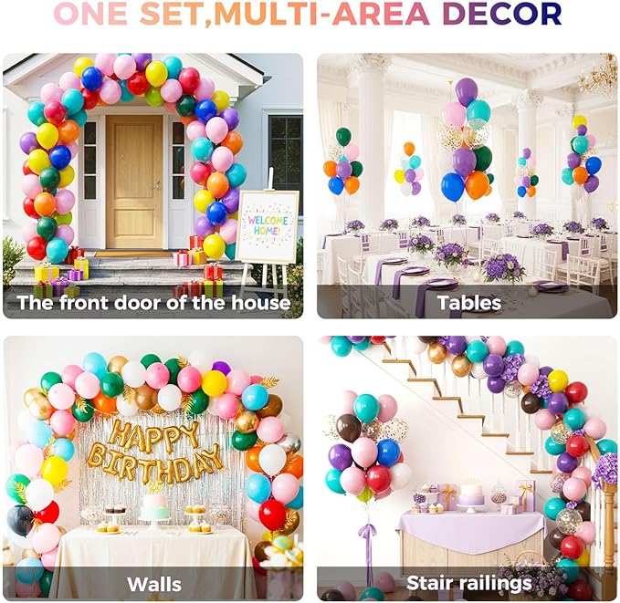 LovesTown 110PCS Assorted Colors Rainbow Balloons, Multicolor Latex Balloon for Birthday Baby Shower Graduation Engagement Anniversary Wedding Party Supplies Garland Arch Decoration,12 Inches