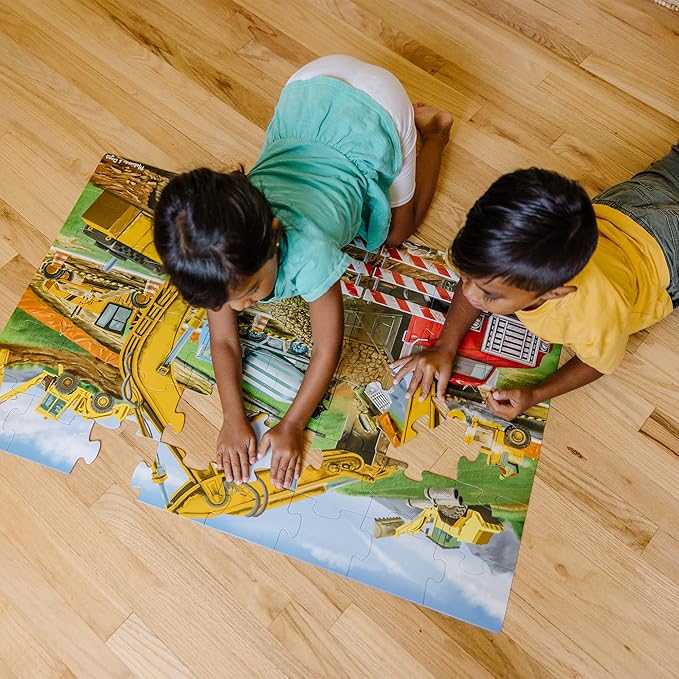 Melissa & Doug Building Site Floor Puzzle, 48 pc Jumbo Jigsaw Puzzle, Educational Screen Free Activity for Toddler, Preschoolers and Kids Ages 3+ (2 x 3 Feet) - FSC Certified
