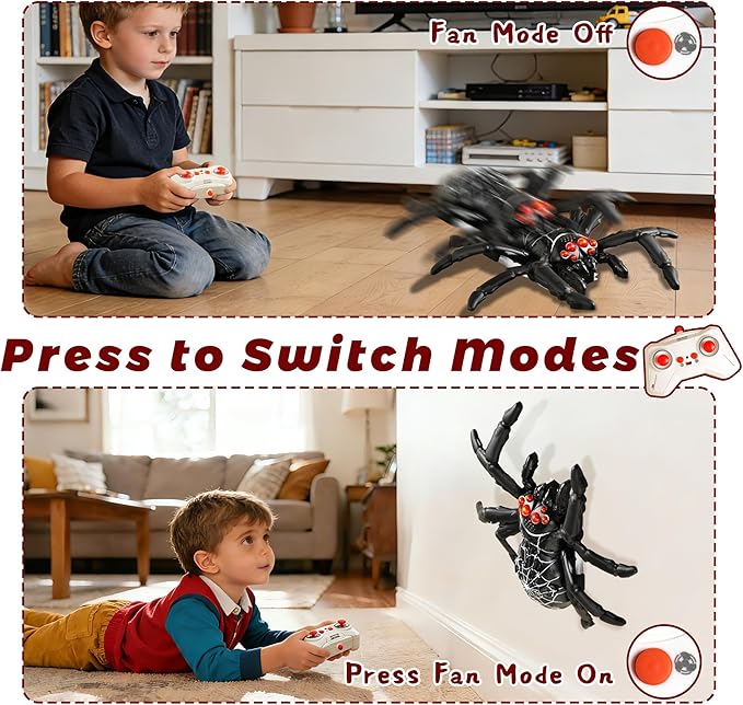 Wall Climbing Remote Control Spider, Rechargeable RC Wall Crawler Spider Robot with High Speed & 360° Rotation, Funny Prank Toys Gifts for Boys & Girls Age 3+ (Black)