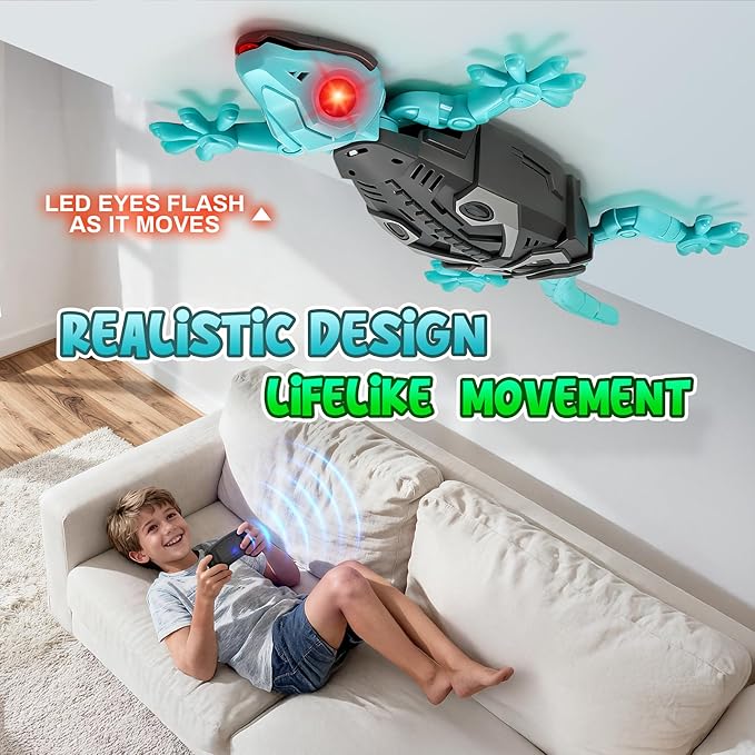 RC Wall Crawling Gecko, Remote Control Wall Climbing Lizard Robot Kids' Electronics Toys, Floor & Wall Crawling, Glowing Eyes, Low Noise, Rechargeable Boys Gifts for Kids 3 4 6 7 8+ Year Old