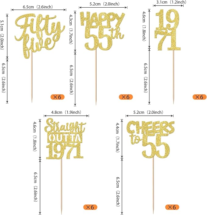 30PCS Straight Outta 1971 Cupcake Toppers Gold Glitter Fifty Five Happy 55th Birthday Cupcake Picks Cheers to 55 Years Cake Decorations for 55th Birthday Anniversary Party Decoration Supplies