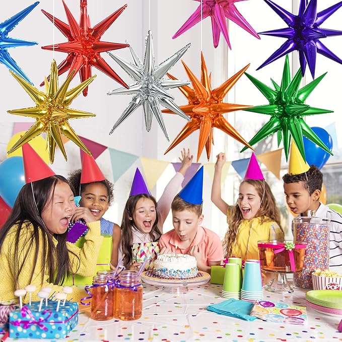 TONIFUL 8 Pcs Colorful Foil Balloons Large Star Balloons Explosion Star Mylar Balloons for Party Backdrop Christmas New Year Birthday Wedding Halloween Baby Shower Anniversary Photo Booth Supplies