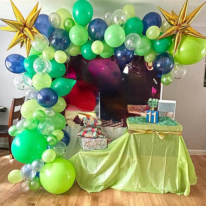 Blue and Green Balloons, 12 Inch Dinosaur Balloons, Navy Blue Dark Fruit Green White Teal Latex Balloon Set with Confetti Balloon for Boys Dinosaur Birthday Football Video Game Jungle Dino Theme Party