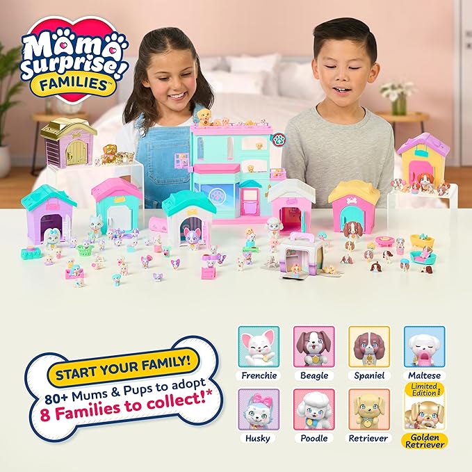 Little Live Pets Puppy House Playset, Mama Surprise Families Puppy Party Pack, 15 Mini Collectible Puppies, Fold-Out Playset, Miniature Toys, Gift for Kids 5+