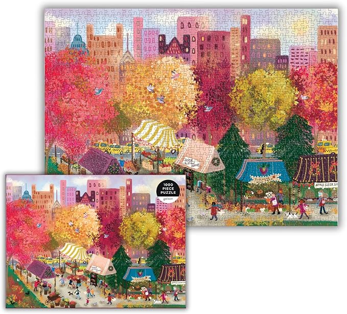 Galison Autumn at The City Market – 1000 Piece Puzzle Fun and Challenging Activity with Bright and Bold Artwork of A Fall Day at A Farmer’s Market for Adults and Families