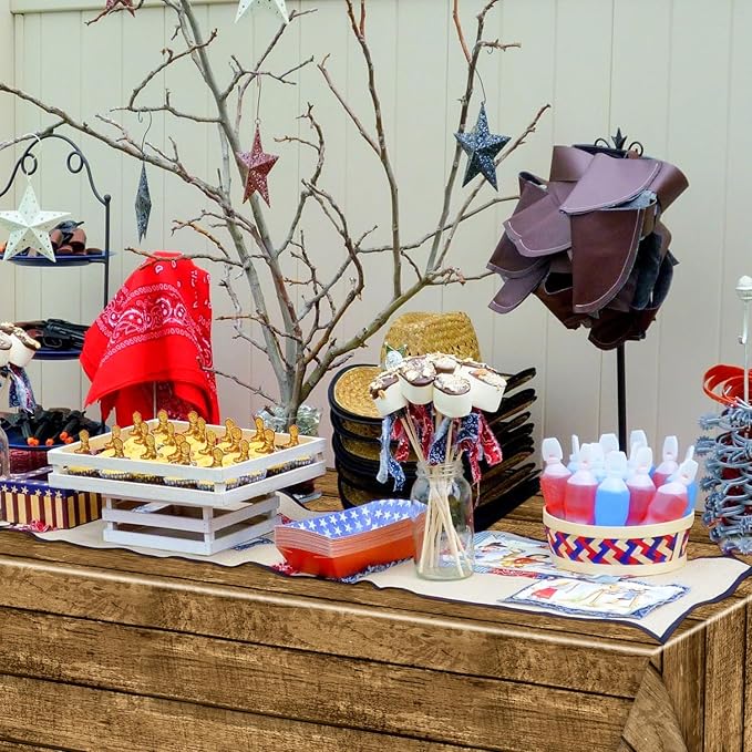 2 Pack Western Party Tablecloths, 54x87'' Rectangular Plastic Disposable Western Themed Table Covers for Kids Birthday Parties