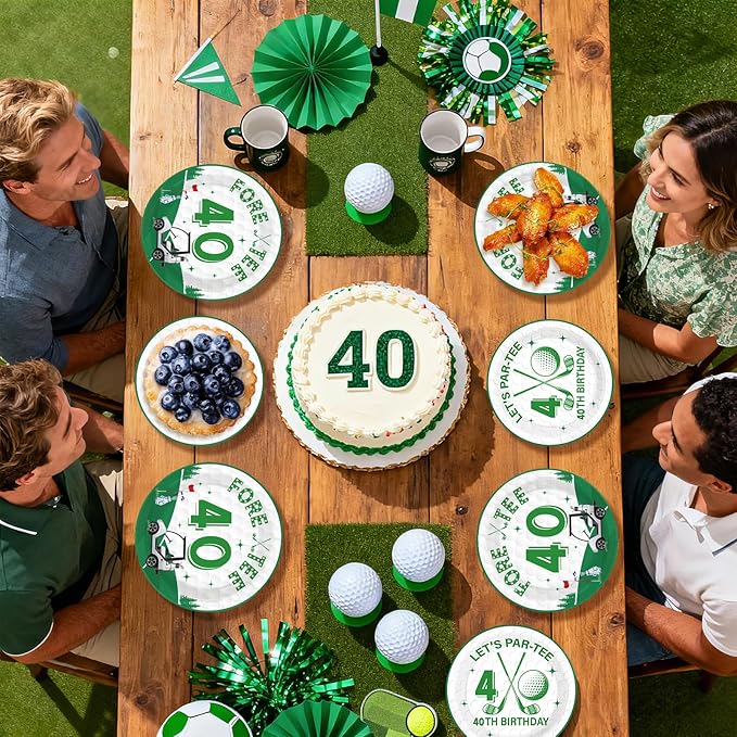 96Pcs Golf 40th Party Decorations for Men Golf 40th Birthday Paper Plates and Napkins Sets Sports Theme Decoration for Golfer Fans Forty 40 Years Old Party Supplies Serve 24