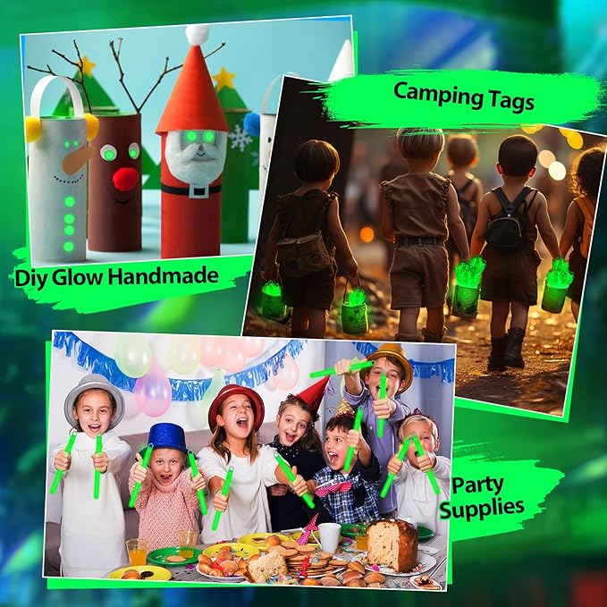 Lewtemi 100 Pack 4" or 6" Bright Glow Sticks Bulk, Glow in the Dark Party Supplies Birthday and Holidays (6 Inch,Green)
