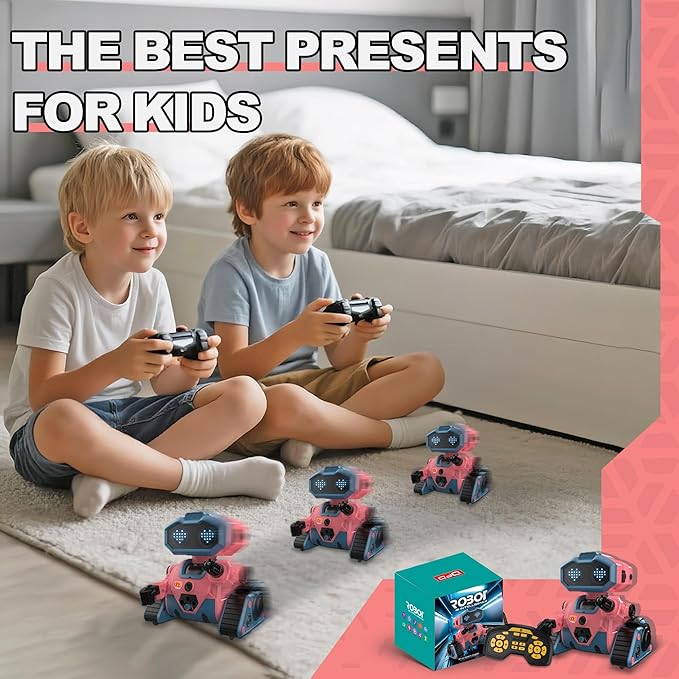 Robot Toys for Boys Girls, Rechargeable RC Robot with GestureSensing,Auto-Demonstration, Fun Gift for Kids(Pink)