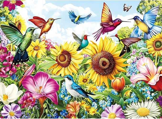 500 Pieces Puzzle for Adults - Summer Birds Garden Jigsaw Puzzle for Adults Teens,Recycled Cardboard Hummingbird Flowers Puzzle 500 Pieces,Challenging Game for Family Fun & Gift Idea,20.5 x 15 in