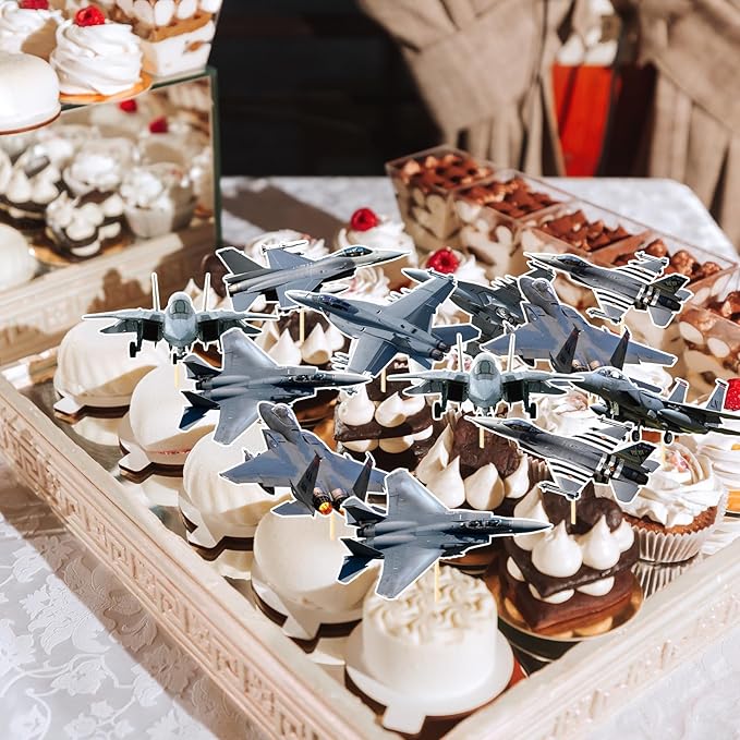 Airplane Birthday Party Decorations - 40PCS Airplane Cupcake Toppers Bday Decoration Cupcake Picks Decor Baby Shower Supplies