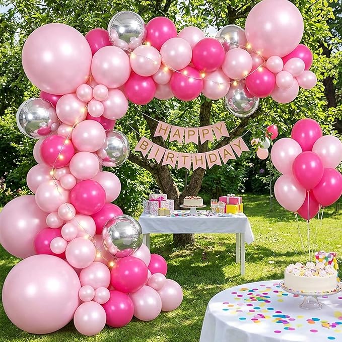 RUBFAC Pearl Pink Balloons 129pcs Different Sizes Pack of 18 12 10 5 Inch, Latex Balloon Garland Arch Kit for Wedding Princess Birthday Party Baby Shower Engagement Bachelorette Decorations