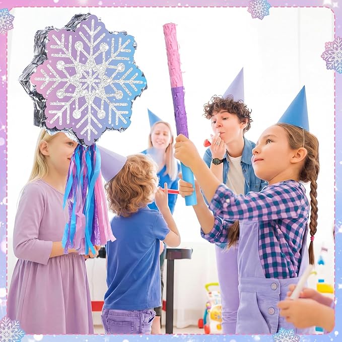 Snowflake Piñata Snowflake Birthday Decorations Wonderland Birthday Party Supplies Piñata with Blindfold Stick for Princess Party Supplies Decorations