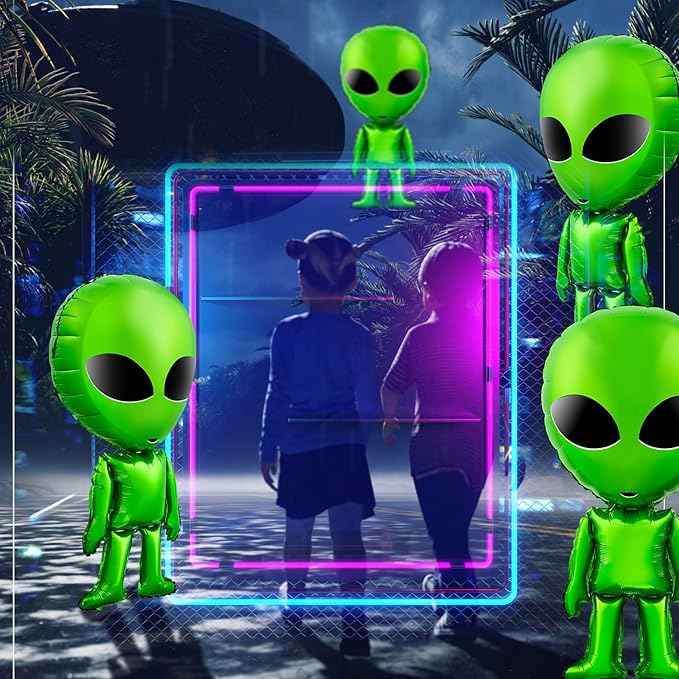 Meooeck 6 Pcs Large Alien Balloons Green Inflatable Alien Space Birthday Party Supplies for 420 Decorations Halloween Party Backdrop Home Trunk or Treat Car 31.5 Inch