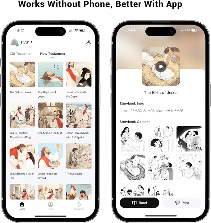 FaithTag Bible Story Portable Audio Player for Kids, Jesus Story Box with Over 40 Bible Stories, FV31 Bible Study Mini Sticker Printer for Easter, Christian, Home & School (Cardless Version)