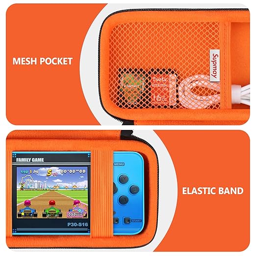 Supmay Carrying Case Compatible with WELLST·G/ for GuaiyeyeAP Handheld Game for Kids -Preloaded 220 Retro Video Games, Portable Gaming Player Storage Holder Travel Bag with Mesh Pocket, Orange