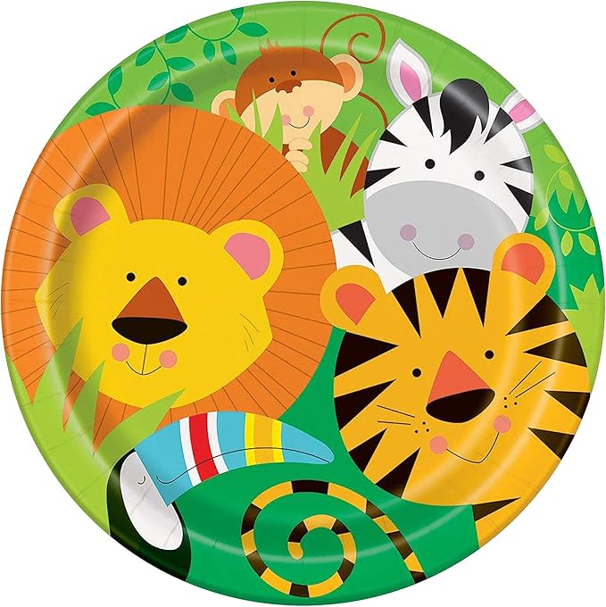 Jungle Animals Party Supplies (Animal Plates, Cups, Napkins, Straws (25 serves))