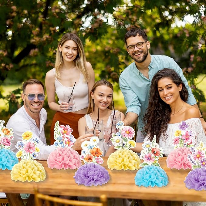 12Pcs Wildflowers Party Honeycomb Centerpieces Wildflower Spring Birthday Party Decorations Table Centerpieces Flower Birthday Paper Centerpieces for Wedding Baby Shower Supplies