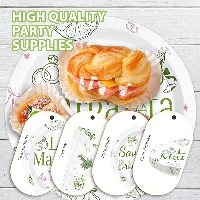 96Pcs Margs and Matrimony Bachelorette Party Decorations Save Water Drink Margs Plates and Napkins Last Margarita as A Senorita Decoration for Mexican Bridal Shower Tacos Tequila Supplies Serve 24