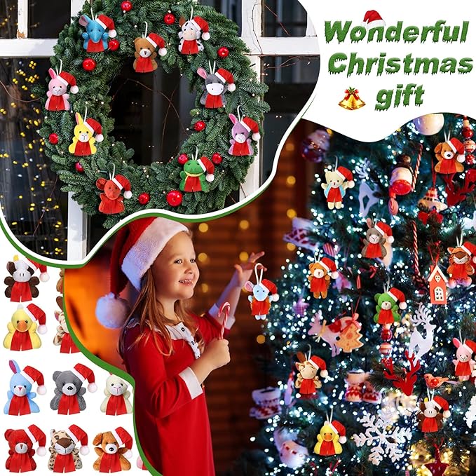 Skylety 50 Pcs Mini Stuffed Animals Bulk Cute Safari Jungle Small Plush Doll Toy Set Tiny Plush Keychain Decoration for Easter Party Favor Gift Carnival Classroom Prize(Santa Style,Cute Color)