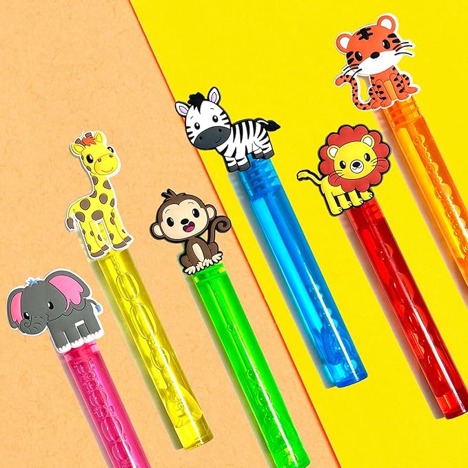 Jungle Safari Party Favors,24Pcs Wild Animals Bubble Wands for Kids,Zoo Bubble Wand for Safari Wild One Birthday Party Supplies,Pinata Baby Shower Goodie Bag Stuffers Gift