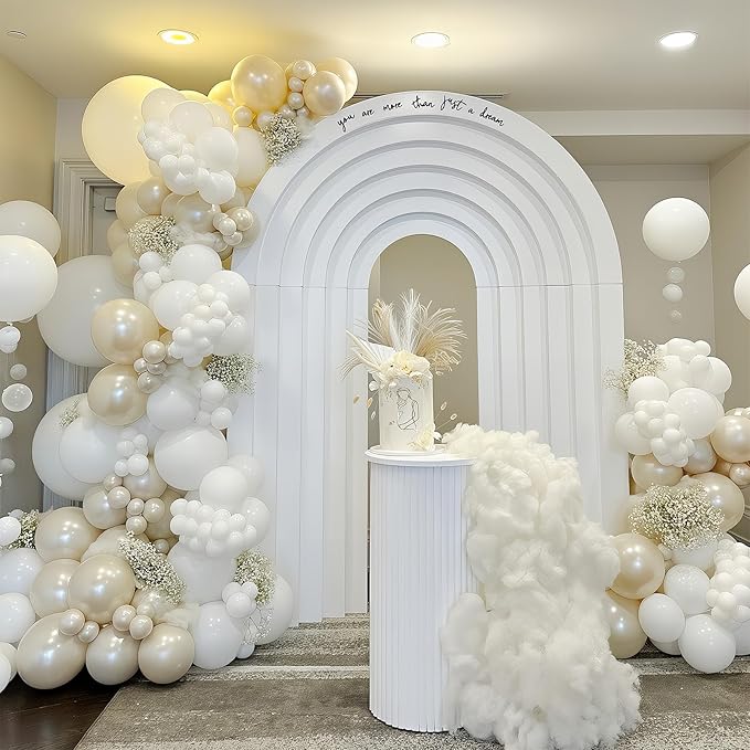 Pearl White Balloon Garland Arch Kit 132 Pcs Bow Coquette Sand White Ivory Party Balloons with Pastel Pink Long Latex Balloon for Girls Princess Wedding Baby Shower Bridal Birthday Party Decor
