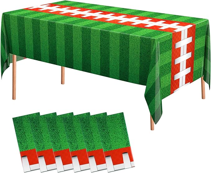 Oudain 6 Pcs Football Party Tablecloth 108 x 54 Inches Rectangle Rugby Table Cloth Disposable Plastic Sport Themed Table Covers for Football Rugby Day Birthday Party Supplies Favors (Green)