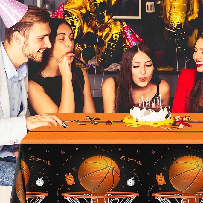 CMUSKO Basketball Tablecloth, 3 Pcs Basketball Birthday Decorations Rectangle Plastic Table Cover, Disposable Table Cloths for Basketball Sports Themed Party Supplies, 108 x 180 cm