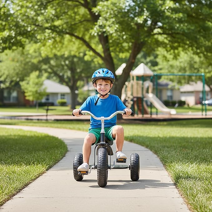 Gener8 Deluxe Tricycle for Kids Durable Steel Frame Inflatable Rubber Tires Adjustable Seat Perfect for Toddlers Ages 3-7 Black Promotes Balance Coordination & Independence