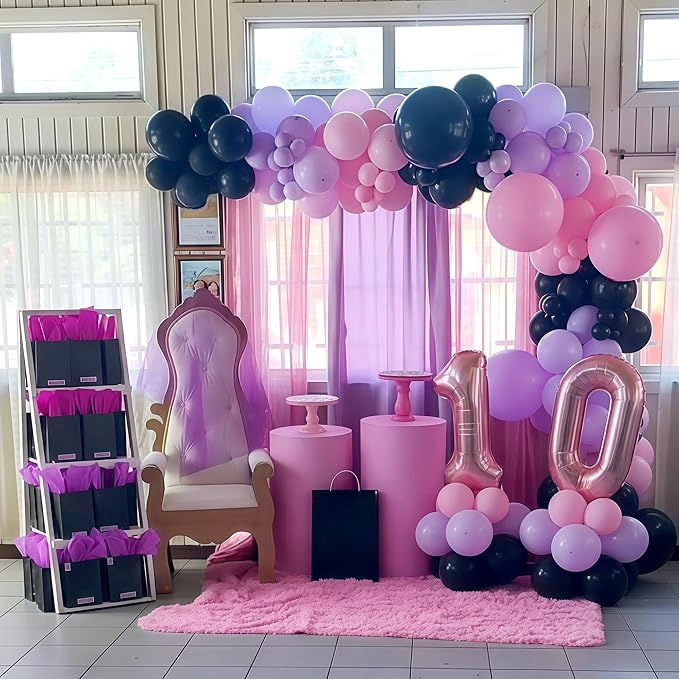 Halloween Balloons, 60pcs 12 Inch Black Pink Purple Latex Balloons for Girls Women Halloween Wedding Bride Baby Shower Engagement Bachelorette Spooky Witch Themed Birthday Party Decorations Supplie
