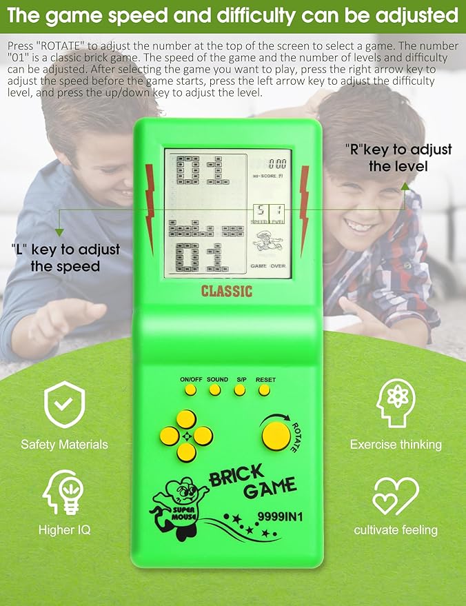 3.5-inch Large Screen Retro Brick Game Console for The 80s/90s Building Block Racing/Tank Game Built-in 23 Classic Games Nostalgic Puzzle Children's Console (Green)