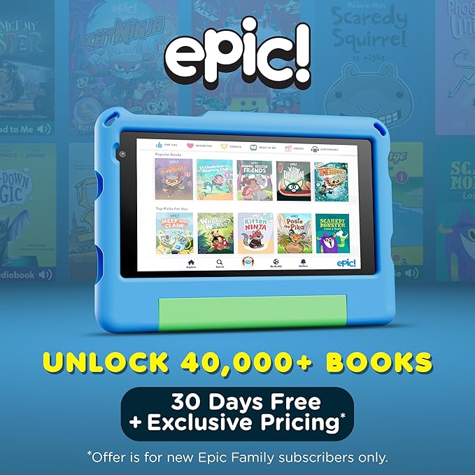Contixo A7 Kids Tablet with 14 Apps, Lingokids & Epic, 7" HD Screen, Android 15, Parental Controls, WiFi, 3+32GB Storage, al Tablet for Kids Ages 3-12, Boys & Girls Gift, Blue